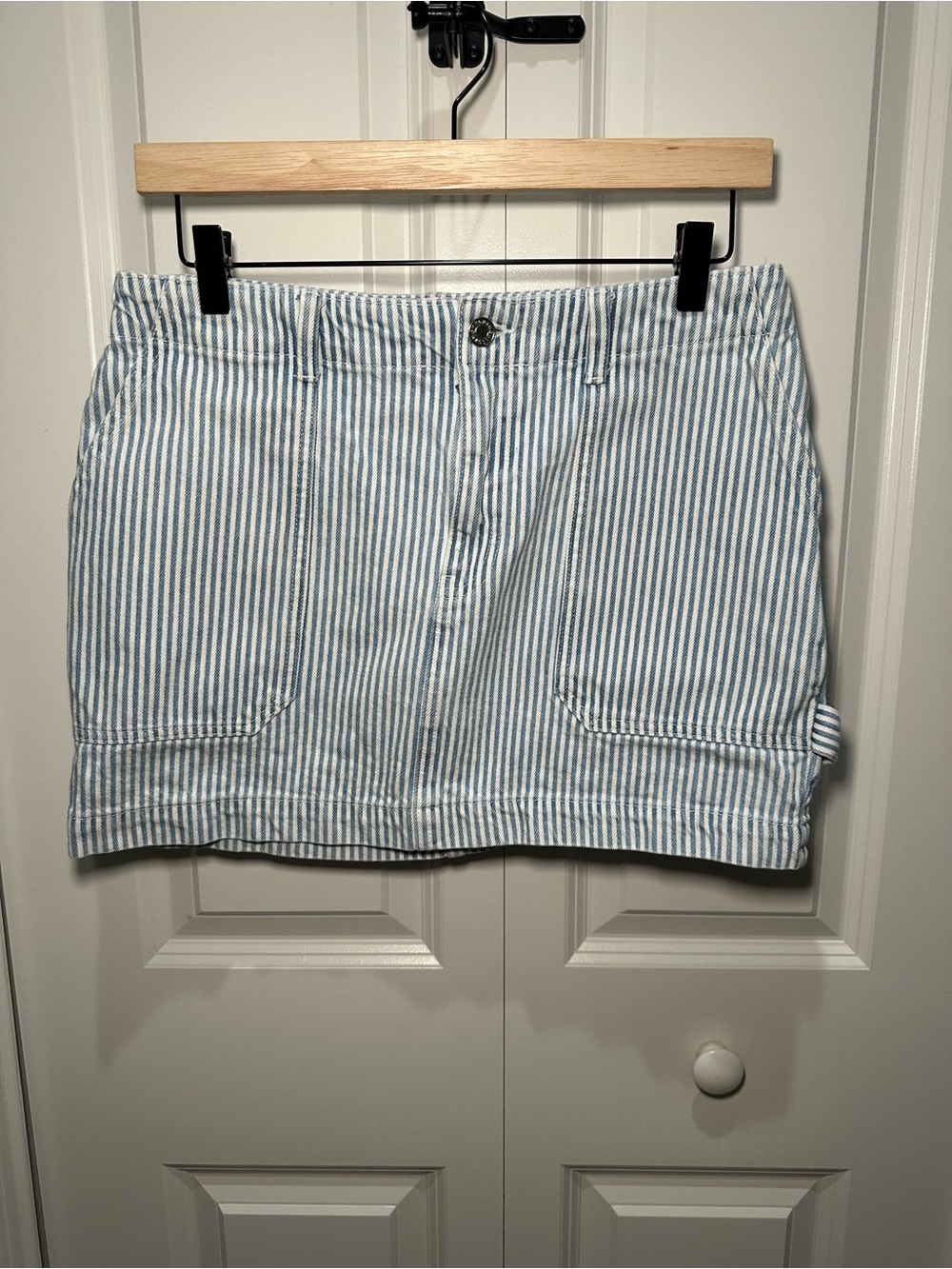 Mango Blue and White Striped Denim Mini Micro Skirt Coastal Core Size M